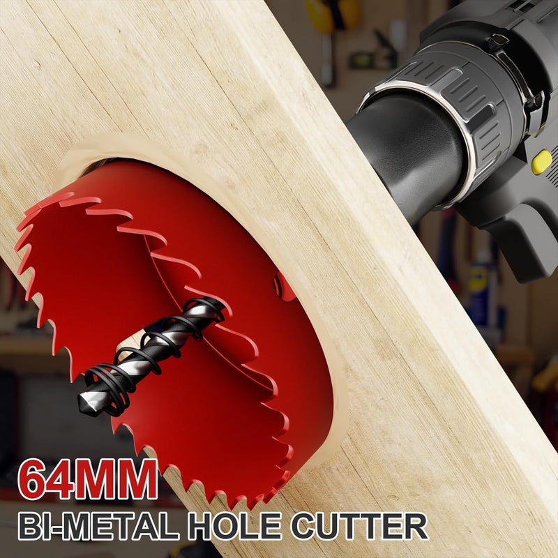 FIVELAKE 2-1/2" (64mm) Bi-Metal M42 High Speed Steel Hole Saw with Pilot Drill Bit, Smooth Cutting Edge for PVC, Drywall, Wood, Plastic, Gypsum Board, Rubber, Thin Metal - Image 5